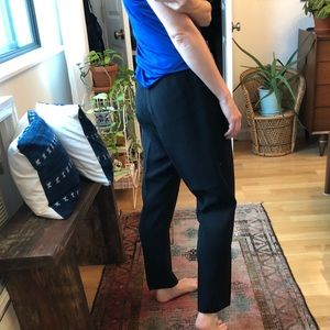 Sleek creased Japanese fabric elastic waist pants